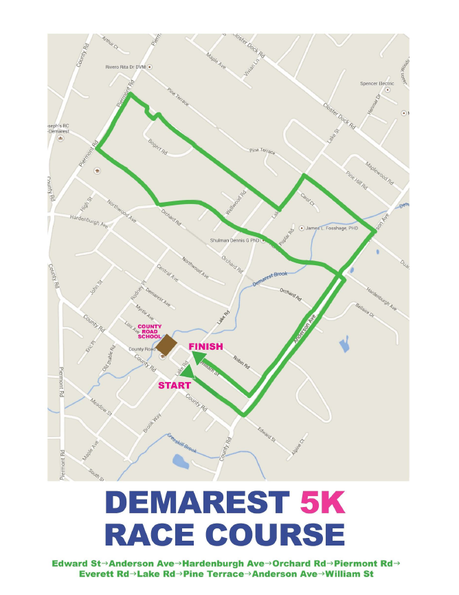 5K Race Course Map Demarest5K
